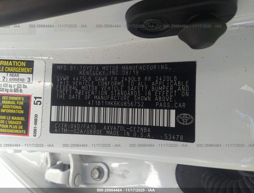 4T1B11HK6KU856752