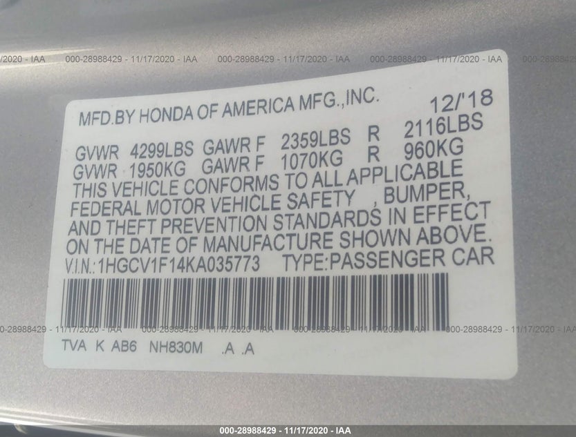 1HGCV1F14KA035773