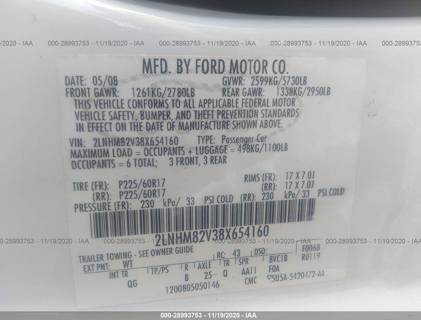 2LNHM82V38X654160