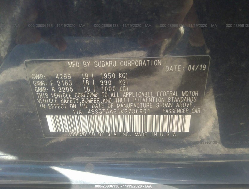 4S3GTAA61K3736901
