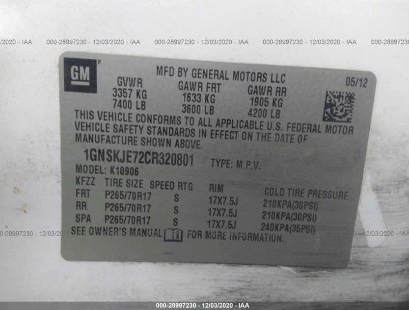 1GNSKJE72CR320801