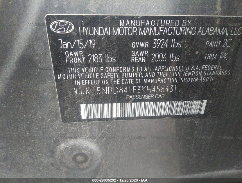 5NPD84LF3KH458431
