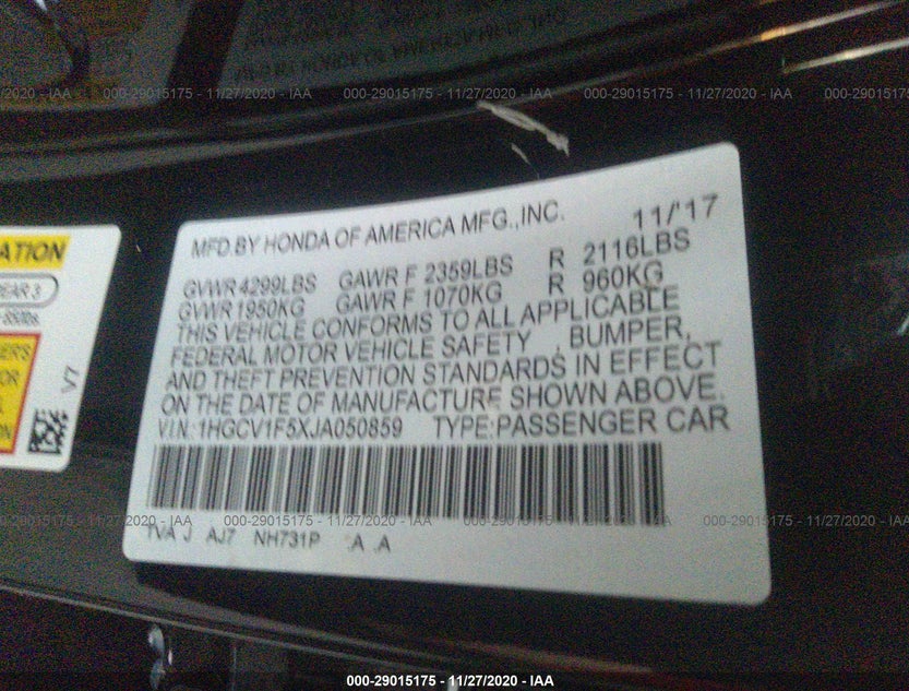 1HGCV1F5XJA050859