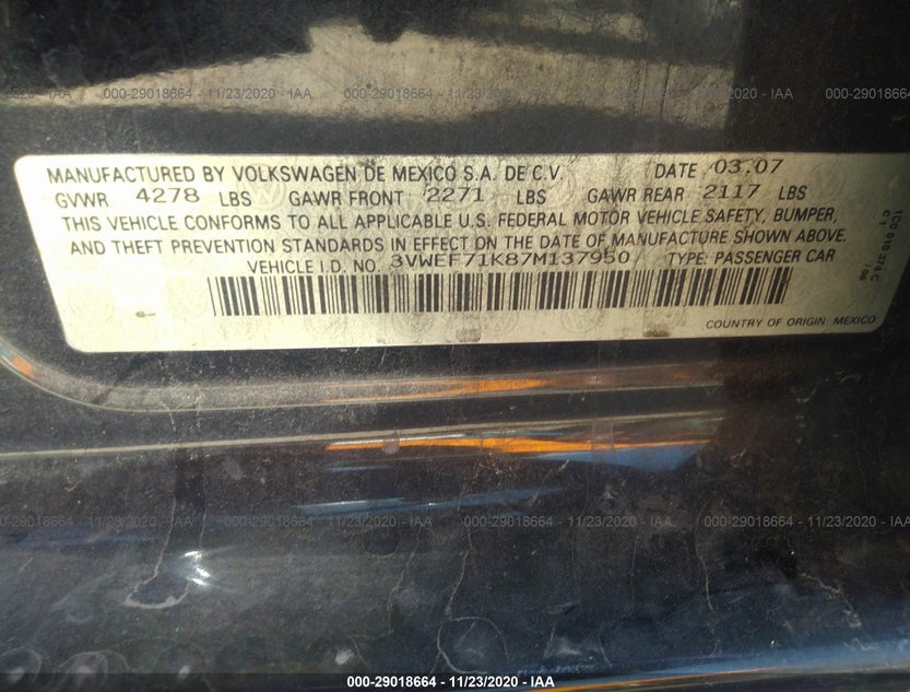 3VWEF71K87M137950