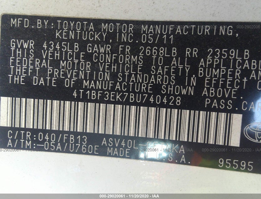 4T1BF3EK7BU740428