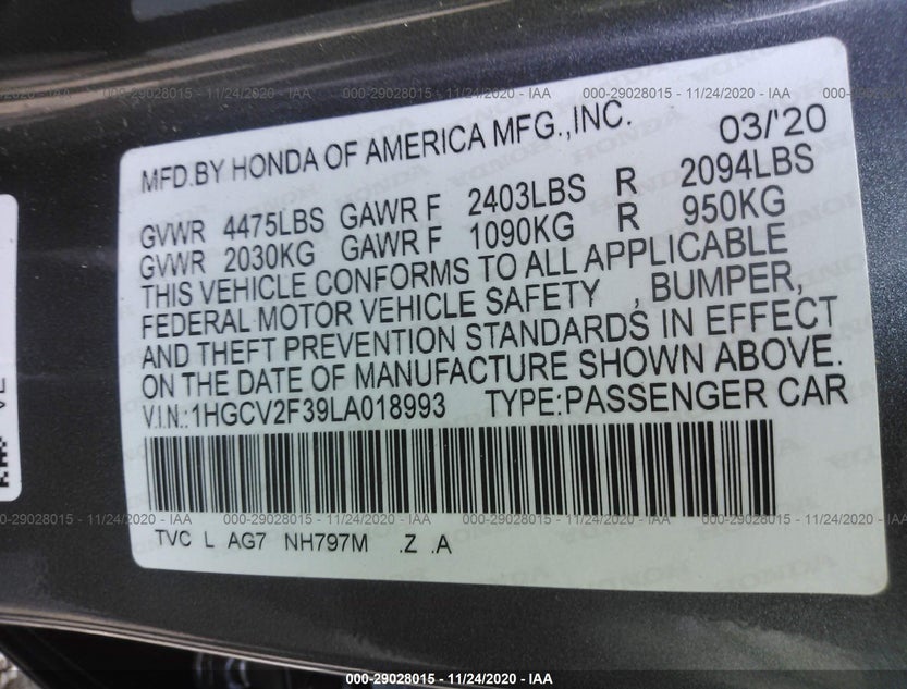 1HGCV2F39LA018993