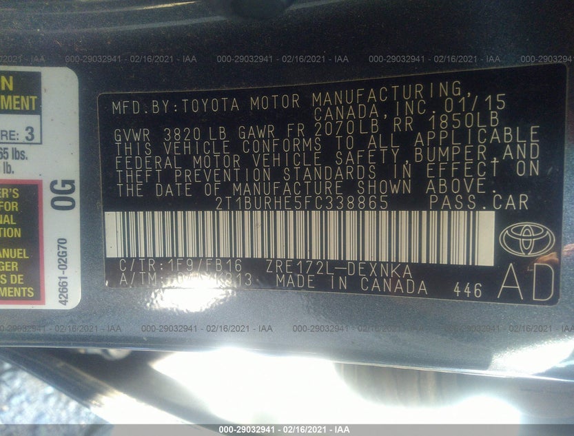 2T1BURHE5FC338865