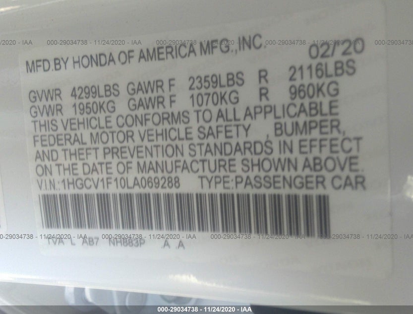 1HGCV1F10LA069288