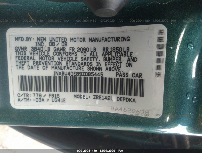 1NXBU40E89Z085445