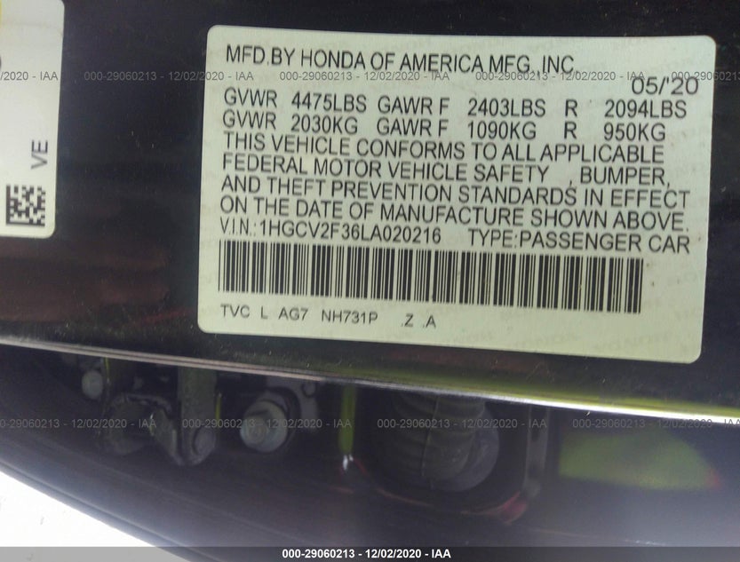 1HGCV2F36LA020216