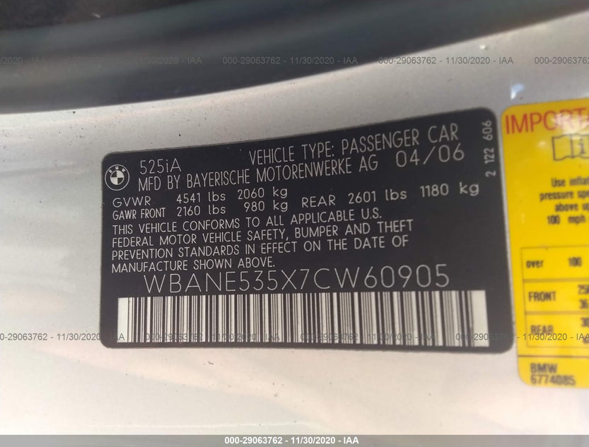 WBANE535X7CW60905
