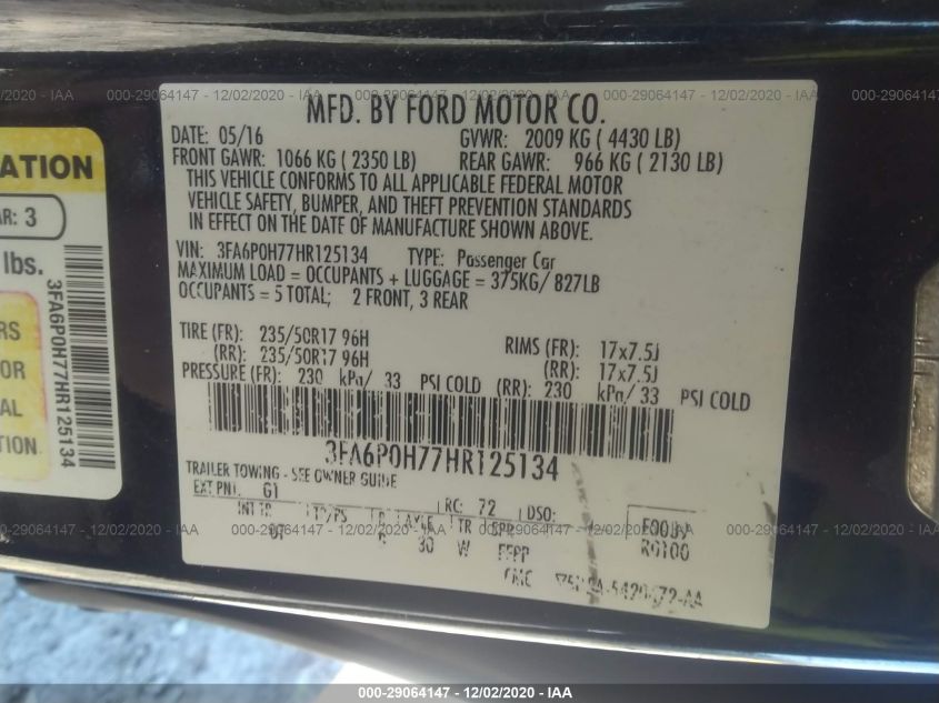 3FA6P0H77HR125134 2017 Ford Fusion Se