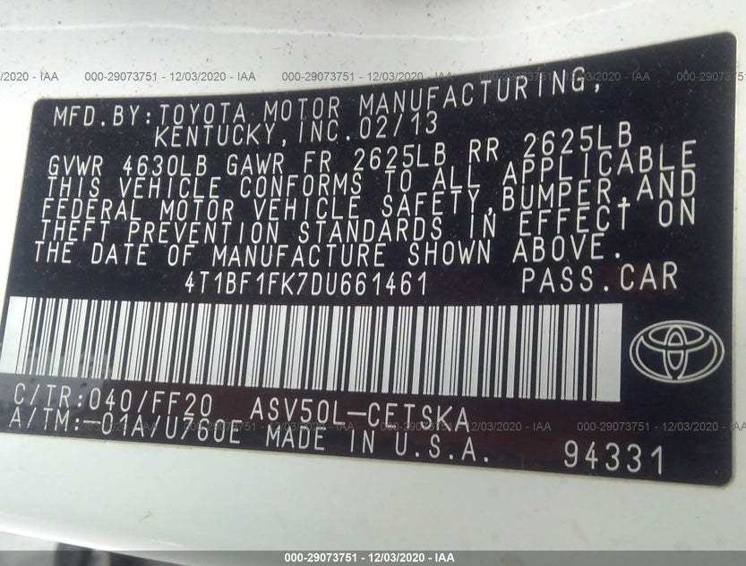 4T1BF1FK7DU661461