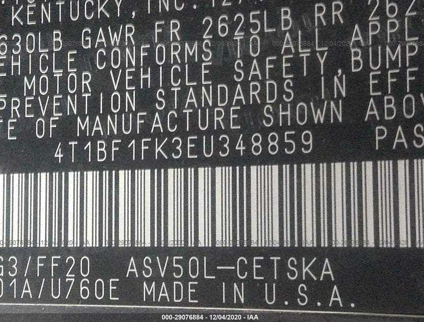 4T1BF1FK3EU348859