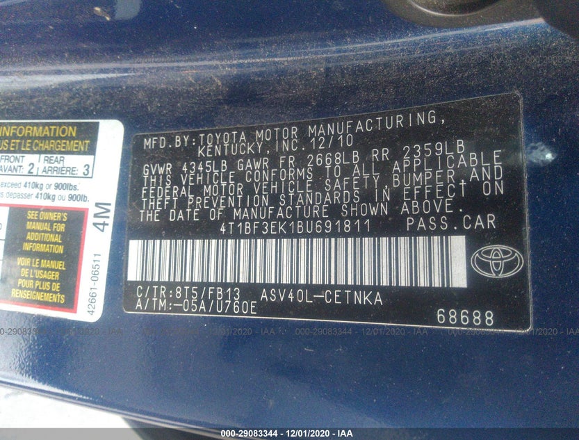 4T1BF3EK1BU691811