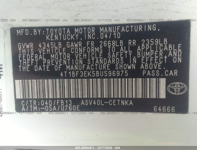 4T1BF3EK5BU596975