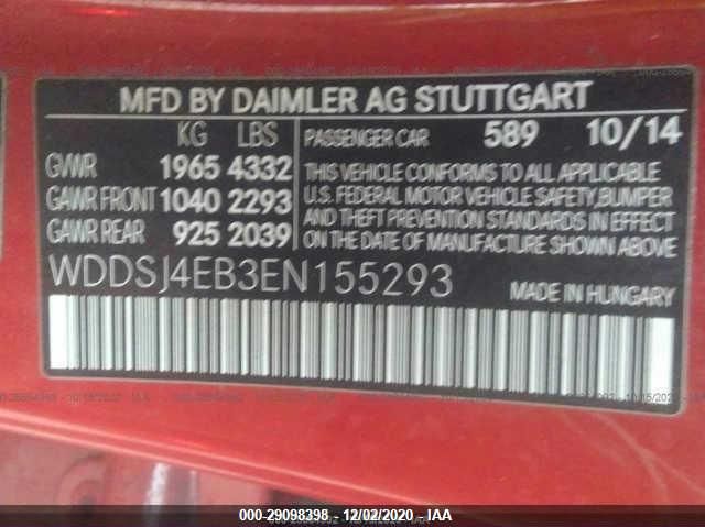 WDDSJ4EB3EN155293 2014 Mercedes-Benz Cla 250