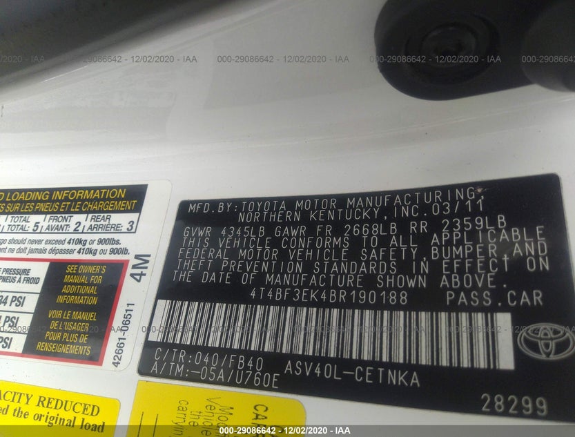 4T4BF3EK4BR190188