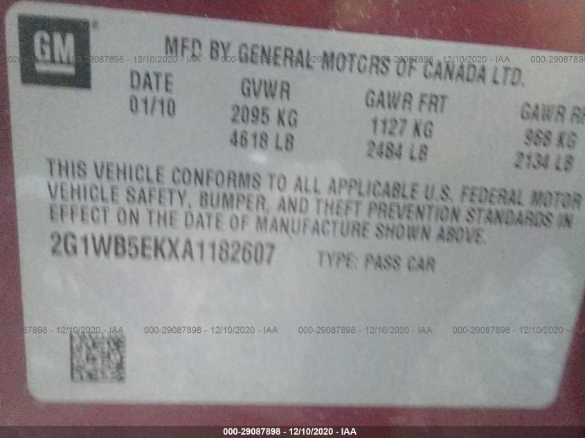 2G1WB5EKXA1182607 2010 Chevrolet Impala Lt