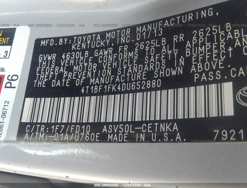 4T1BF1FK4DU652880