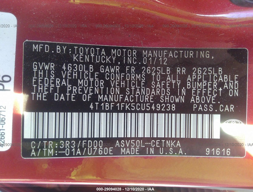 4T1BF1FK5CU549238