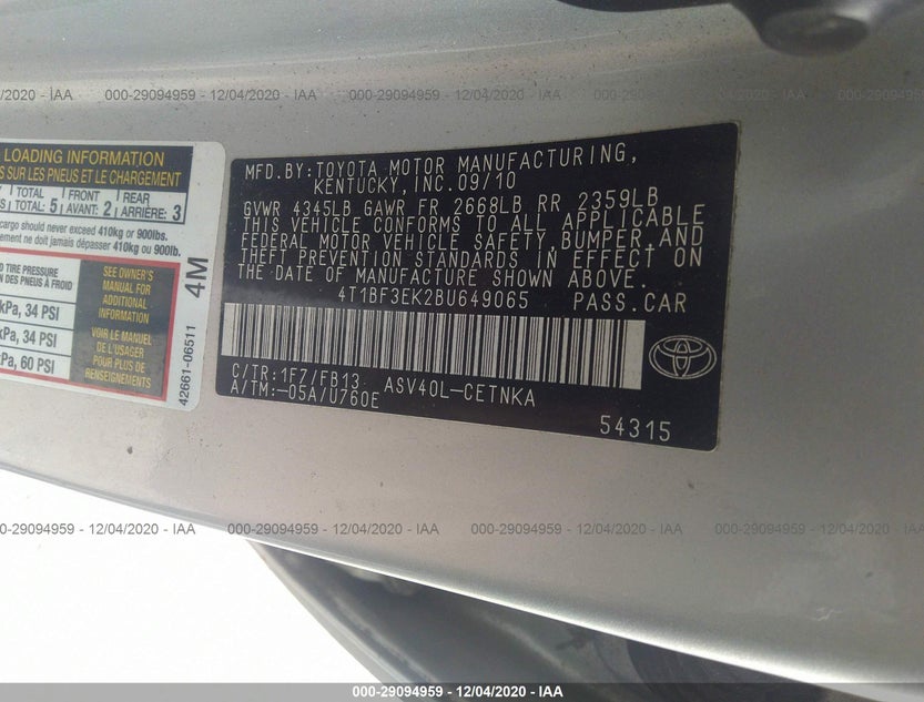 4T1BF3EK2BU649065