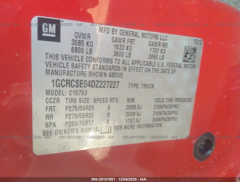 1GCRCSE04DZ227227