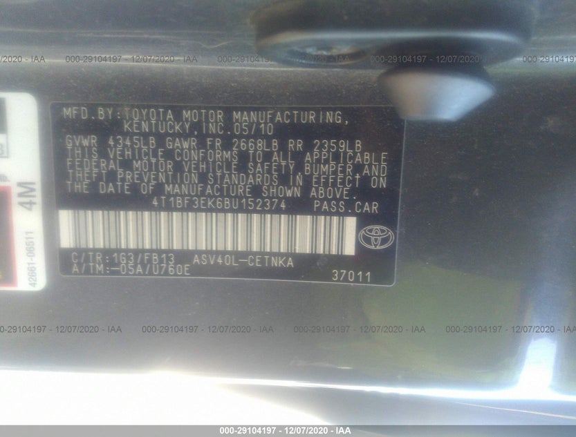 4T1BF3EK6BU152374