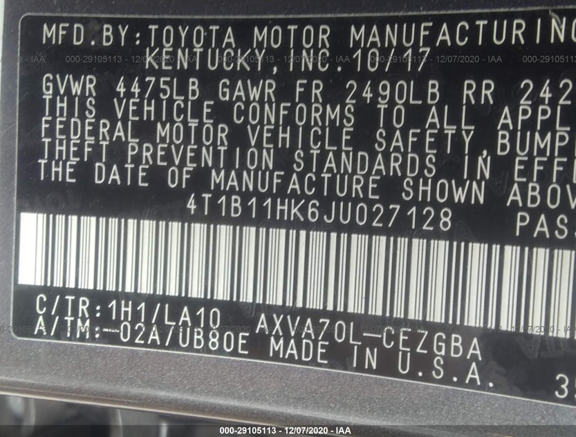 4T1B11HK6JU027128