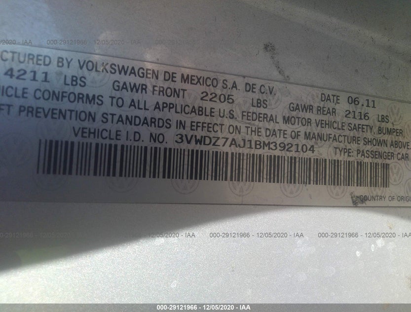 3VWDZ7AJ1BM392104