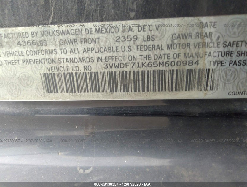 3VWDF71K65M600984