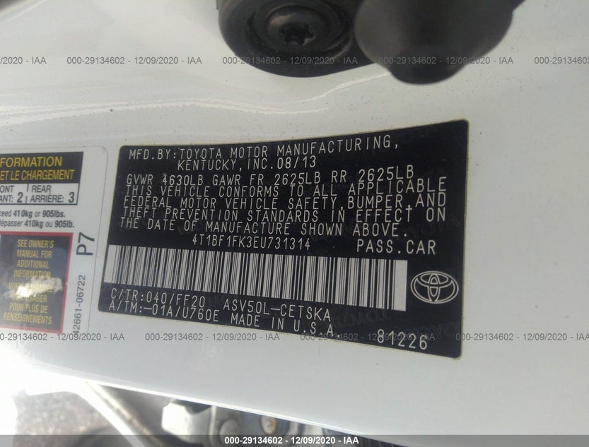 4T1BF1FK3EU731314