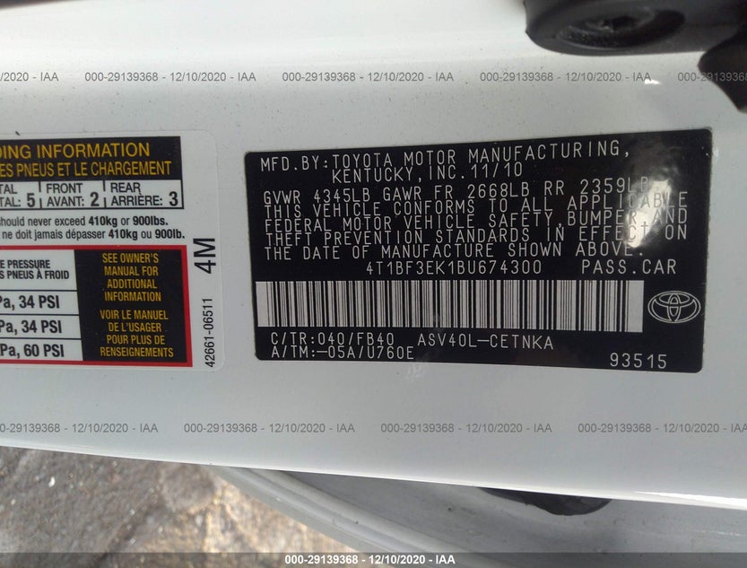 4T1BF3EK1BU674300