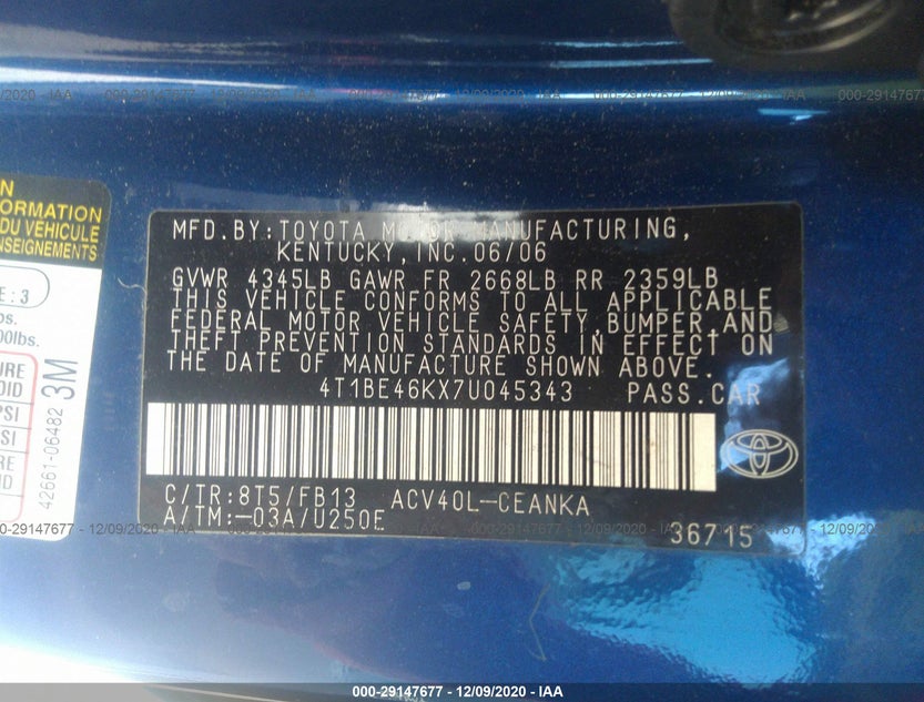 4T1BE46KX7U045343