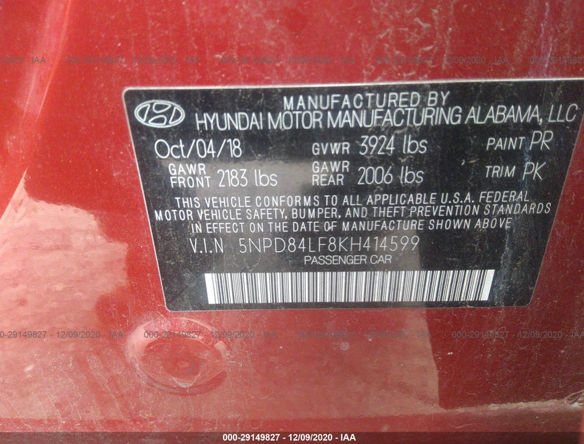 5NPD84LF8KH414599