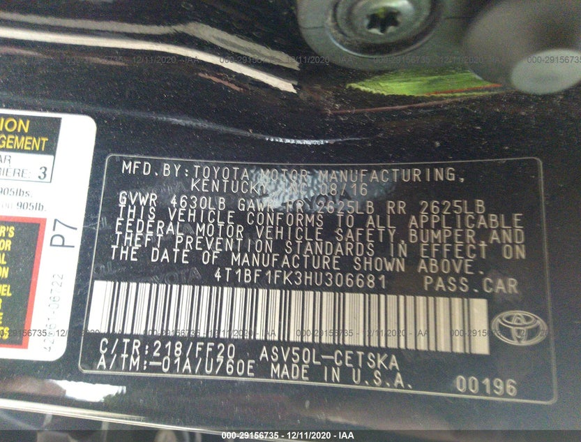 4T1BF1FK3HU306681