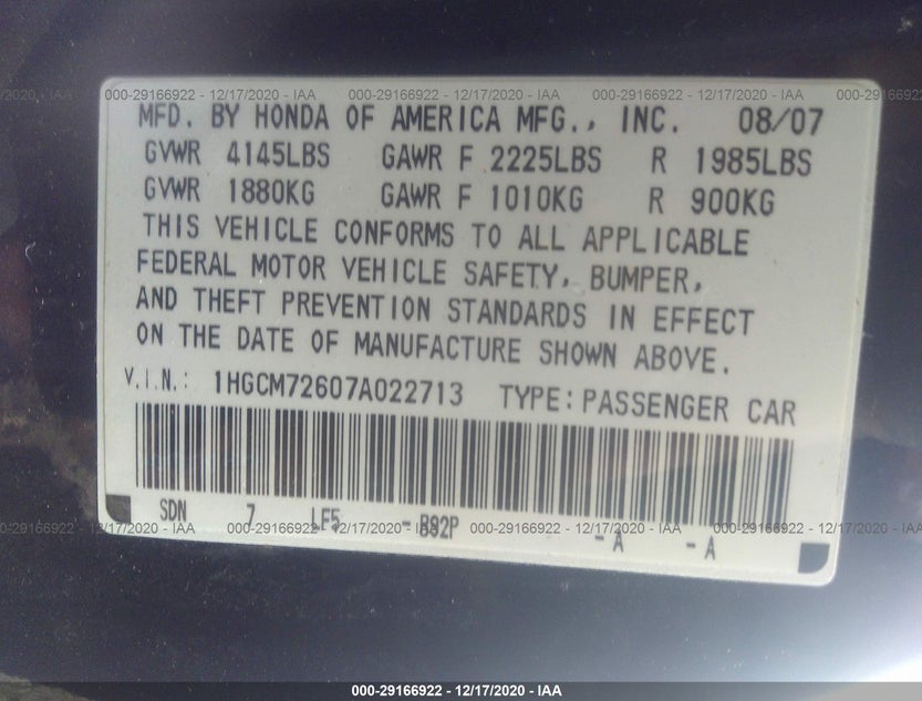 1HGCM72607A022713