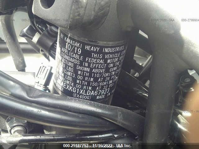 2020 Kawasaki Ex400 VIN: JKAEXKG1XLDA67923 Lot: 29187753