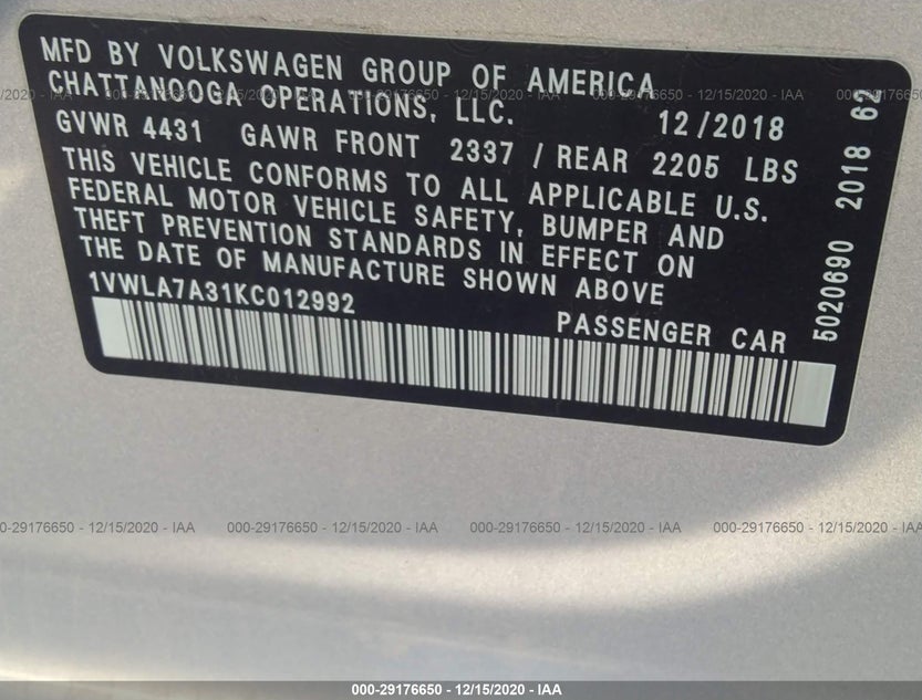 1VWLA7A31KC012992
