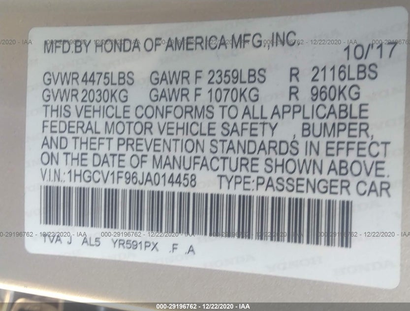 1HGCV1F96JA014458