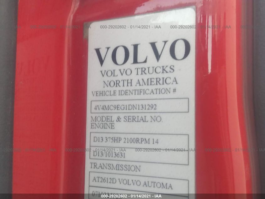 2013 Volvo Vn Vnm VIN: 4V4MC9EG1DN131292 Lot: 29202602