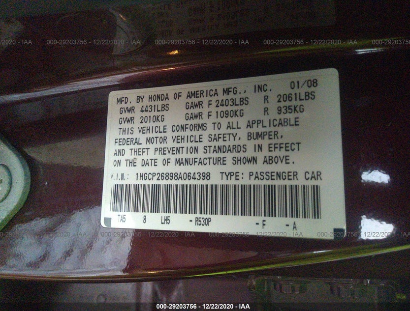1HGCP26898A064398