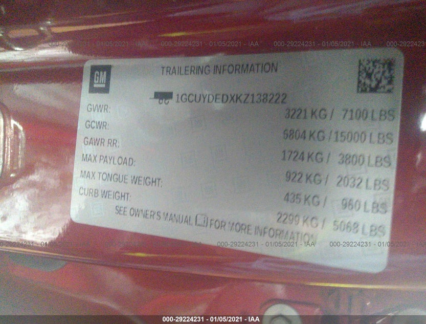 1GCUYDEDXKZ138222