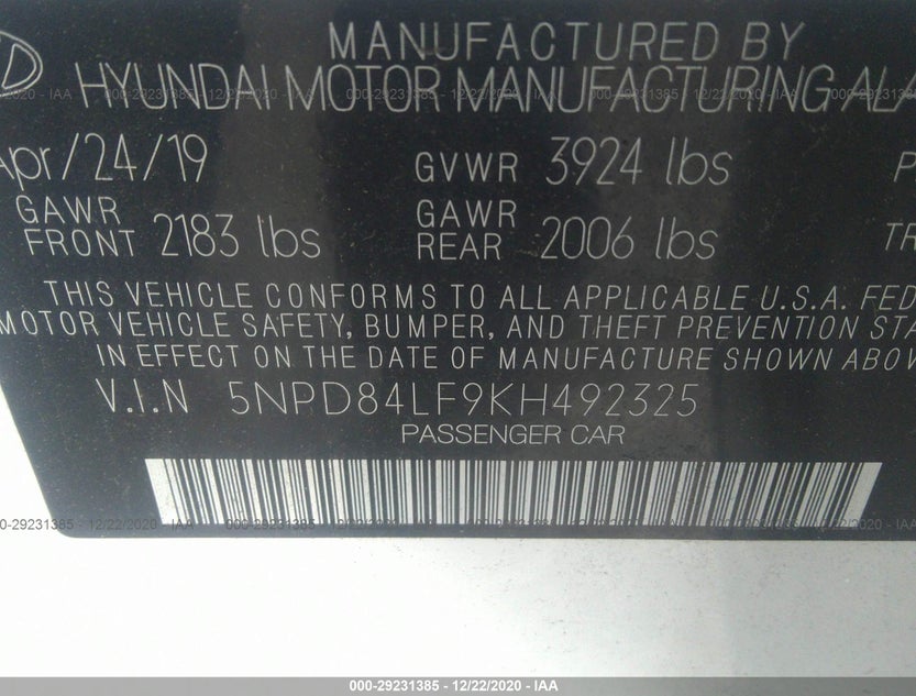 5NPD84LF9KH492325
