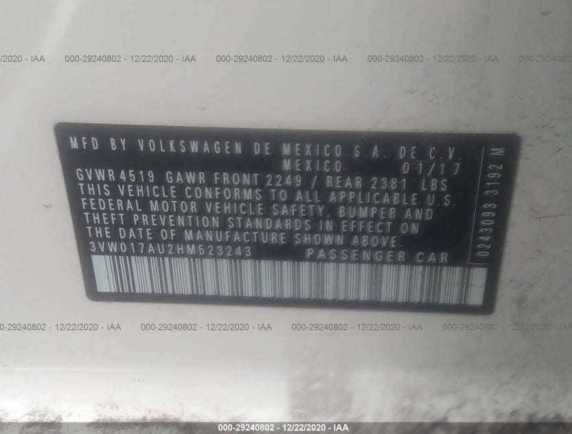 3VW017AU2HM523243