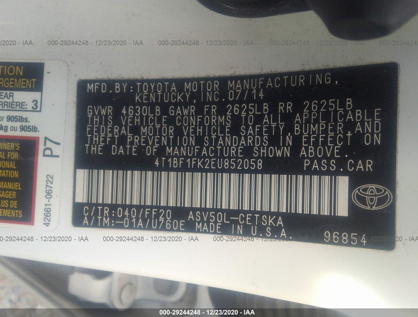 4T1BF1FK2EU852058