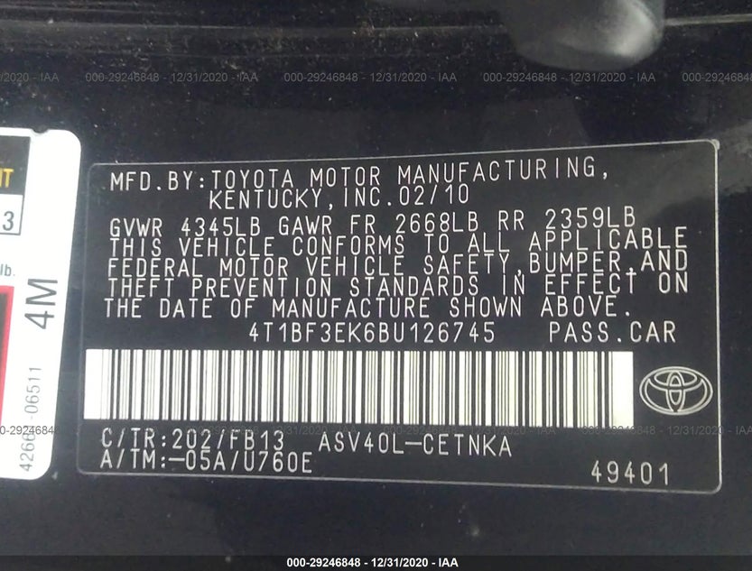 4T1BF3EK6BU126745