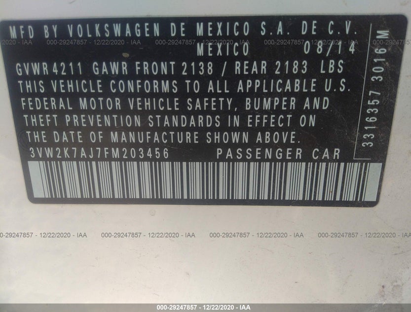 3VW2K7AJ7FM203456