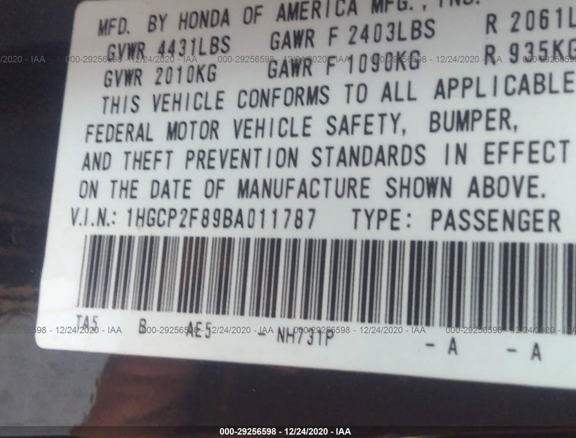 1HGCP2F89BA011787