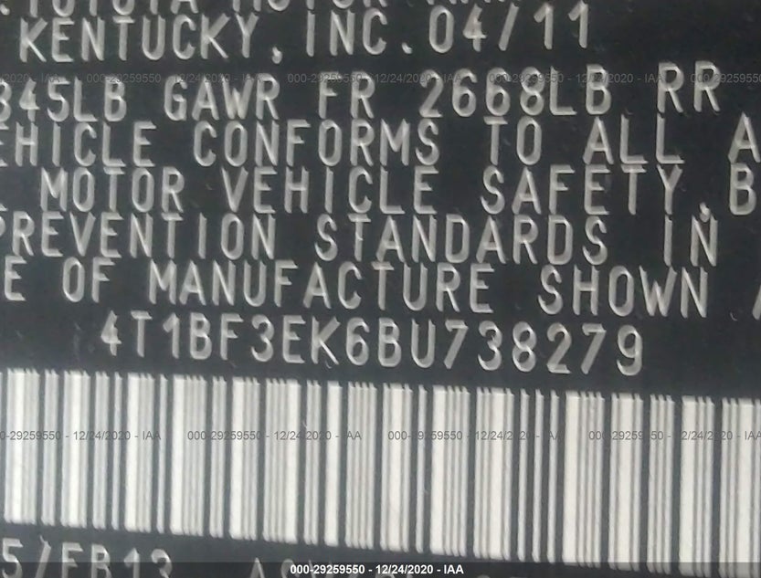 4T1BF3EK6BU738279